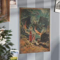 Vintage DRAGON SLAYER Wall Art, Warrior Mom Fantasy Decor, Sword Reptile Poster