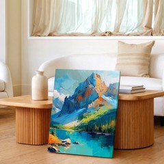 Wall Art Abstract Mountain Lake Landscape Canvas Print Blue Green Nature Decor