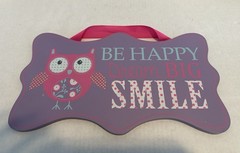 Be Happy Dream Big Smile Owl Hanging Wall Art Purple Pink Kids Bedroom Playroom