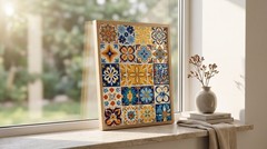 Elegant Floral Ornament Poster, Italian Tile Style Wall Art, Boho Home Decor