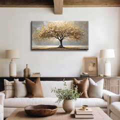 Large Gold Tree of Life Canvas Art – Retro Abstract Wall Decor for Home
