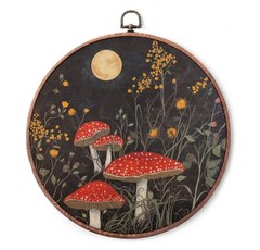 Vintage Fall Mushroom Round Wall Art Decor, Autumn 10″L x 10″W, multicolor