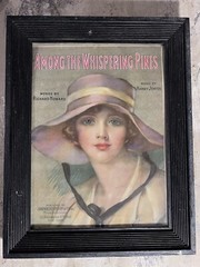 Antique 1919 Among The Whispering Pines Framed Sheet Music R. Howard & H. Jentes