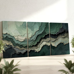 3 Pieces Abstract Geometric Layers Large Wall Art Set for Bedroom Set Of 3