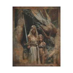 Vintage DRAGON SLAYER Wall Art, Warrior Fantasy Decor, Dinosaur Mother Poster