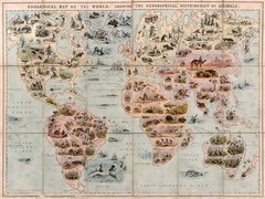 Spooners 1844 Pictorial Zoological 1844 Map of The World Wall Art Poster Print