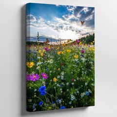Vibrant Field Bursting With A Variety Of Wildflowers, Including Daisies Wall Art