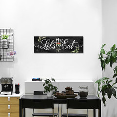 Farmhouse Kitchen Wall Art – Let’s Eat Black Marble Canvas 12×36» Decor
