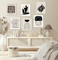 Boho Wall Art Mid Century Modern Decor Canvas Prints Set of 6 Black And White…