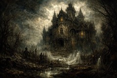 Creepy Art Print Haunted House Ghosts Halloween Horror Painting 13×19 Poster