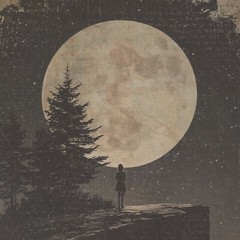STARGAZER MOON GIRL Wall Art Print, Retro Celestial Full Moon Astronomy Poster