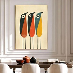 Modern Mid Century Tall Birds Poster – Retro Minimalist Folk Wall Art