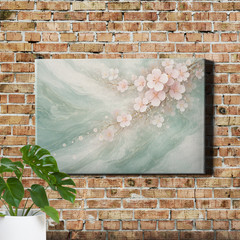 Cherry Blossom Mint Green Marble Swirls Framed Canvas Wall Art 18x12inch