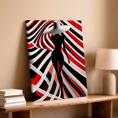 Wall Art Abstract Woman Silhouette Red Black White Striped Modern Poster Print
