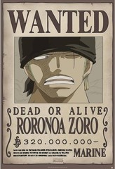 Poster Studio B – One Piece Wanted Roronoa Zoro Anime Luffy 24×36″ NEW R81484