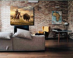 The Buffalo Hunt Native American Indian Chief Stretched Canvas Wall Art
