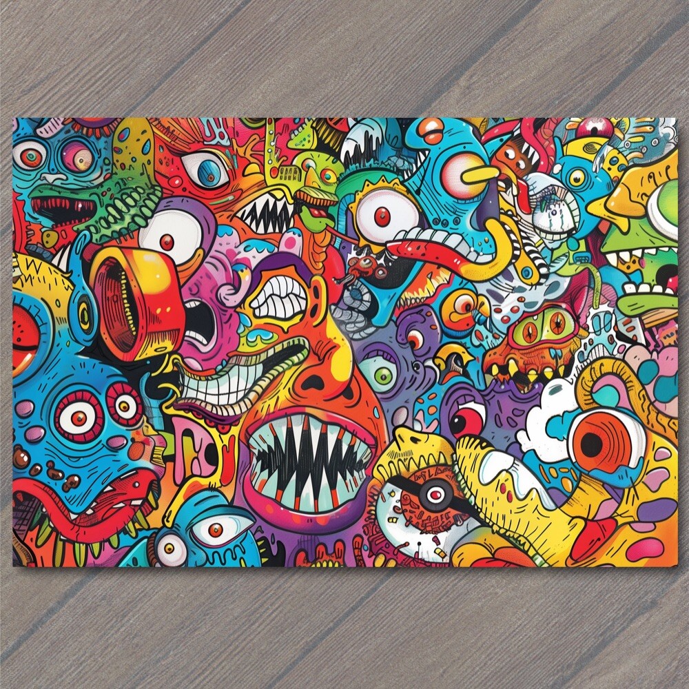 Art Print Monsters Colorful Trippy Psychedelic Surrealism Doodle Art Graffiti Fu