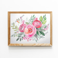Digital Image Download IA Art Watercolor Rose Wall Decor Printable Minimalist
