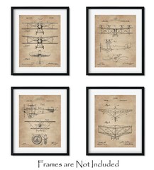 4 Vintage Biplanes Patent Wall Art Prints 8×10 in Aviation Gifts Pilots Bi Plane