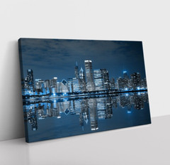 Chicago Skyline Night Framed Canvas Photo Print Wall Art | Cityscape USA City