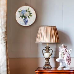 Chinoiserie Spring Floral Framed Round Wall Art,Blue and White Hydrangea Flow…