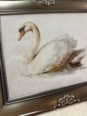 Vintage-Style Watercolor Art Print White Mute Swan 🦢 Framed Metallic Silver