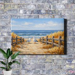 Coastal Seagulls Seascape Dune Path Framed Canvas Wall Art 18x12inch