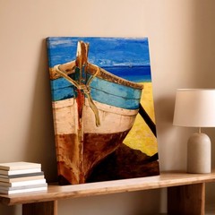Wall Art Rustic Fishing Boat on Beach Coastal Seascape Ocean Canvas Print Decor