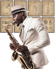 Set of 8 Jazz Instruments Patent Wall Art Prints (8×10) Gifts for Musicians