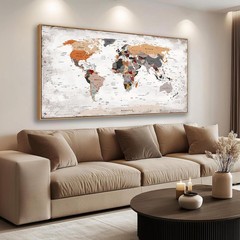 BQVCT Large World Map Wall Art, Framed Canvas Print, Office World Map Wall De…