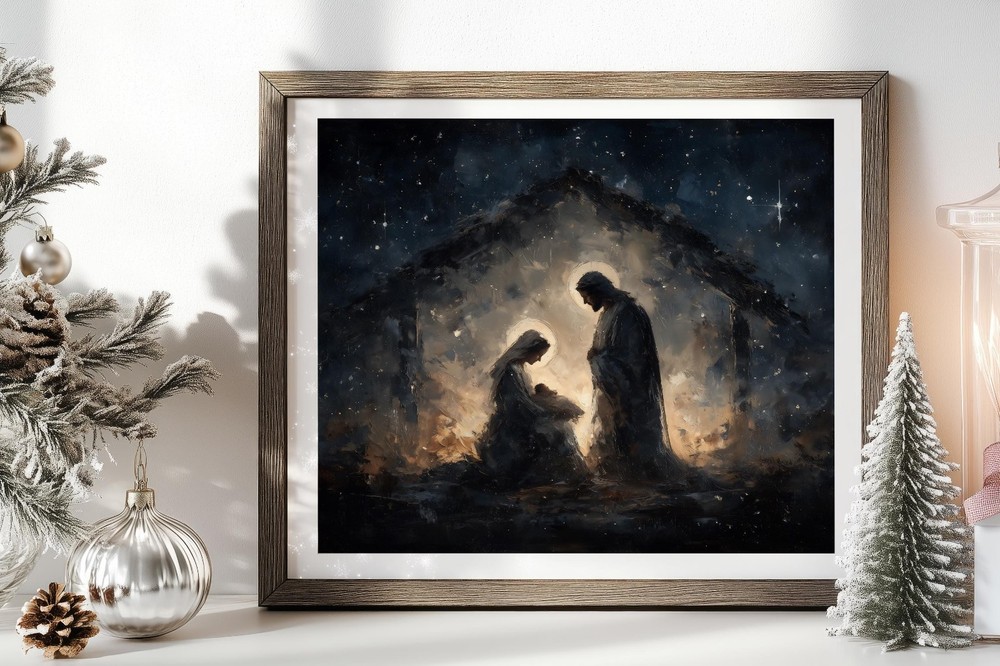 Holy Family Nativity Scene Wall Art | Christmas Manger Print | Christian Decor