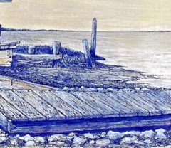 SHACK ON BAY 8″x10″ Print & Card, Pen Ink Art by Seller/Shack on Barnegat Bay NJ