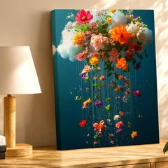 Wall Art Floating Cloud Floral Bouquet Print Colorful Dreamy Botanical Decor