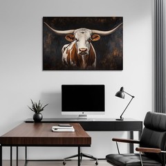 Highland Cow Canvas Wall Art Texas Longhorn Picture Rustic Farmhouse Animal P…