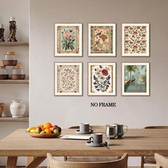 Vintage Floral Wall Art Poster Set of 6, Rustic Flower Bird Pictures Wall Dec…