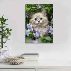 Beautiful Cute Ragdoll Kitten with Flowers Painting Metal Print Ready to Hang