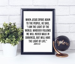 John 8:12, Bible Verse Quote, Poster Print, Home Wall Decor