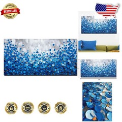Large Textured Blue Flowers Canvas Art 60×30″ Hand Painted Oil Painting Framed