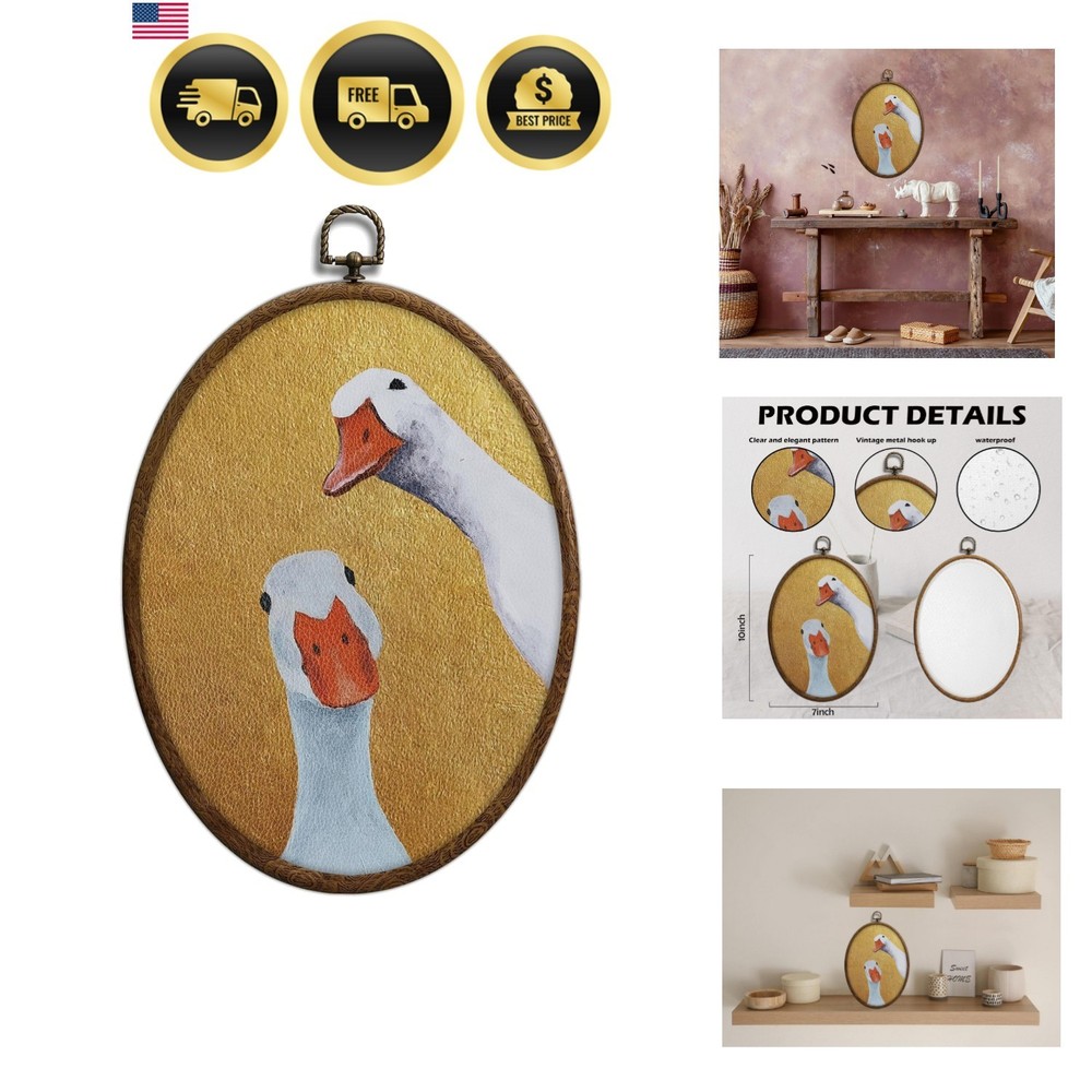 Goose Wall Art Farmhouse Cottage Decor Nursery Waterproof Oval Wall Hanging