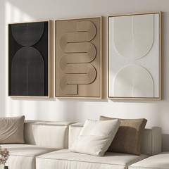 Abstract Wall Art Set 3pcs 24x36in Neutral Textured Canvas