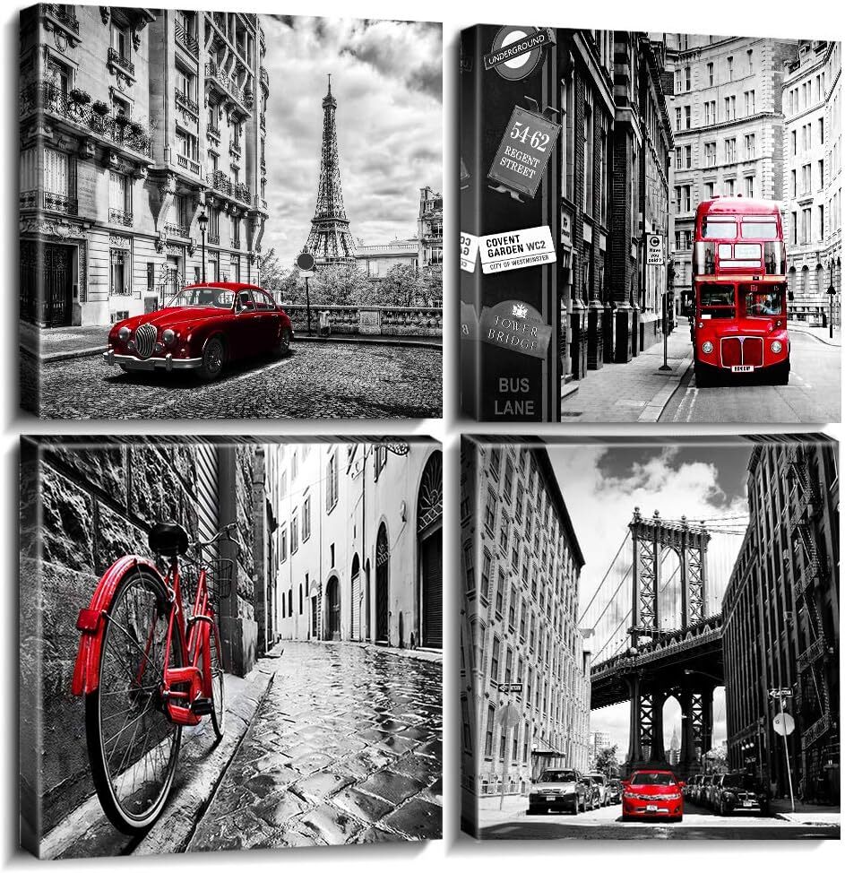 Black and White Wall Art for Bedroom Red City Wall Decor Paris Bathroom Pictures