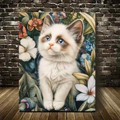 Cute Ragdoll Kitten with Flowers & Plants Metal Print Ready to Hang