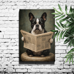 French Bulldog Reading Newspaper Humorous Framed Canvas Wall Art Print Gift