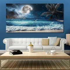 Yxbhhym Moon Ocean Decor Beach Wall Art Seascape Painting Sea Canvas Poster Prin