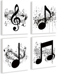Framed Music Notes Wall Art Black and White Vintage Canvas Posters Prints for Ho