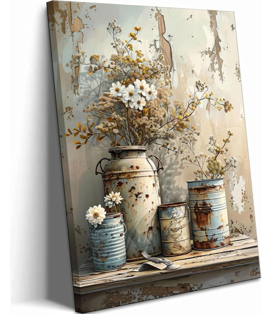 Farmhouse Rustic Daisy Canvas Wall Art Vintage Country 16L» x 12W»,
