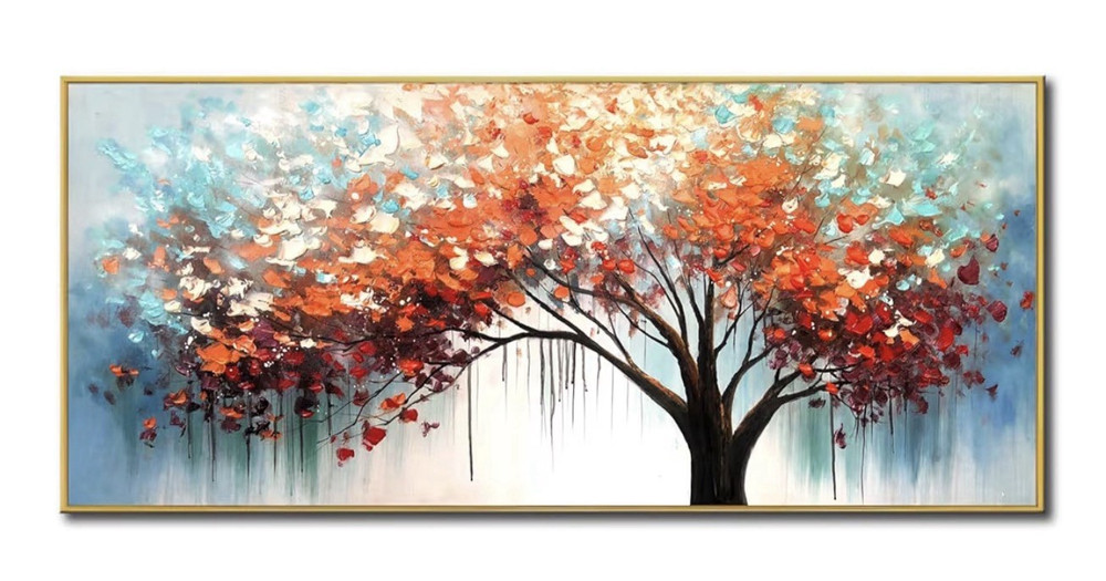 Abstract Tree Canvas Print Framed Horizontal Multicolor 24×56 GWKF-207LL