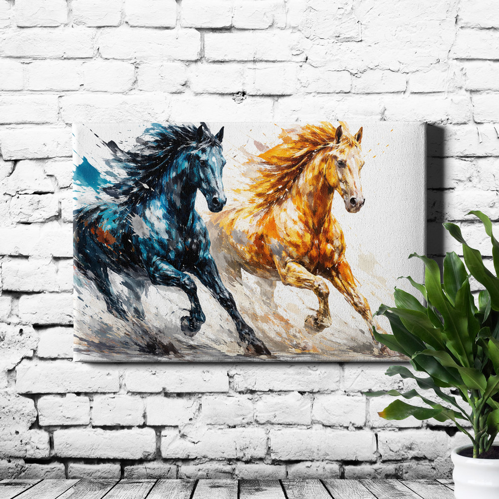 Galloping Horses Poster Print Vibrant Impasto Color Blocks Running