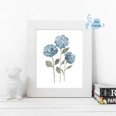 XUOIAYNB Watercolor Blue Flower Art Print-Blossom Hydrangea 8 x 10 Inch, blue