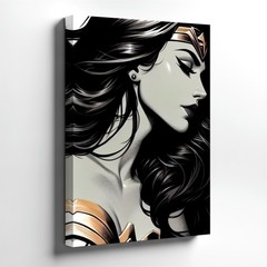 Wall Art Warrior Woman Portrait Print Black Hair Fantasy Canvas Decor Home Decor